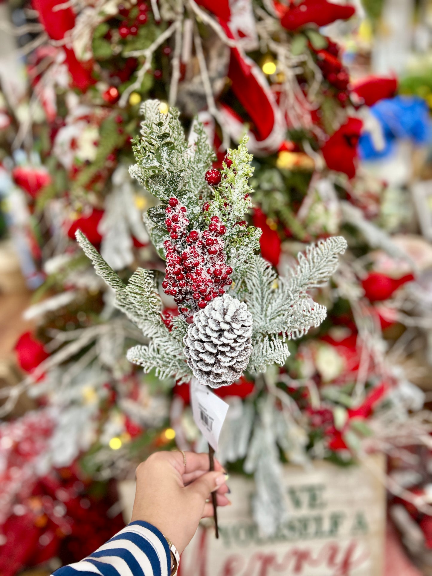 18 Inch Red Berry Snow Pine Spray