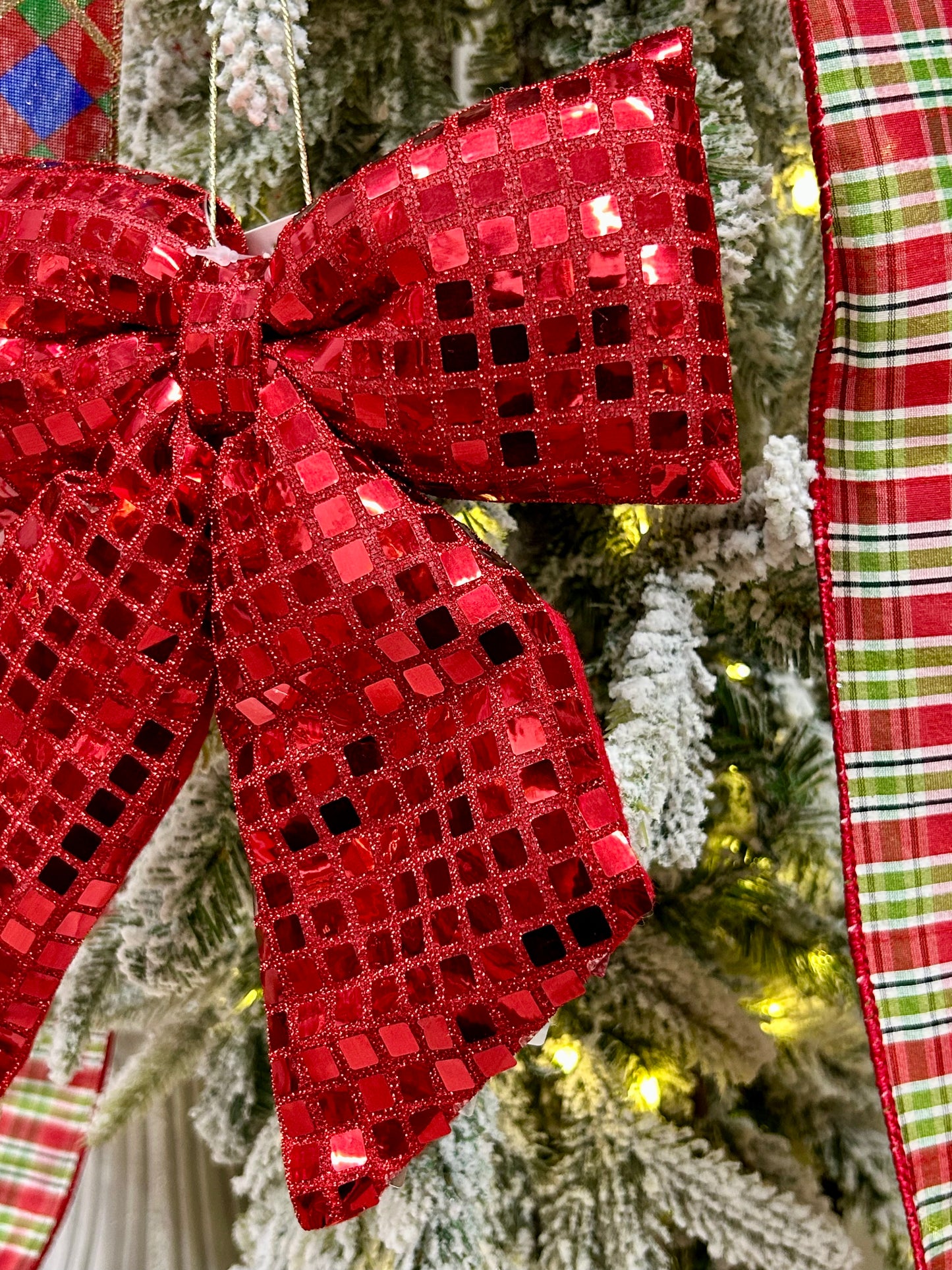 9.25 Inch Plush Red Bow Ornament