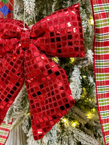 9.25 Inch Plush Red Bow Ornament