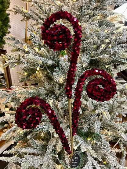 29 Inch Burgundy Velvet Sequin Curl Spray