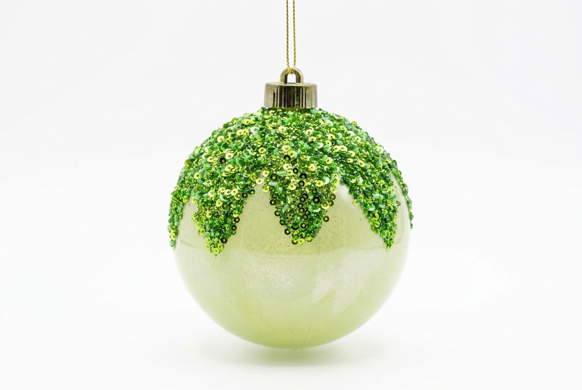 5 Inch Apple Green Iridescent Ornament Ball With Glitter