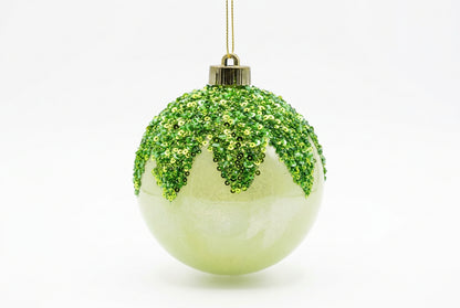 5 Inch Apple Green Iridescent Ornament Ball With Glitter