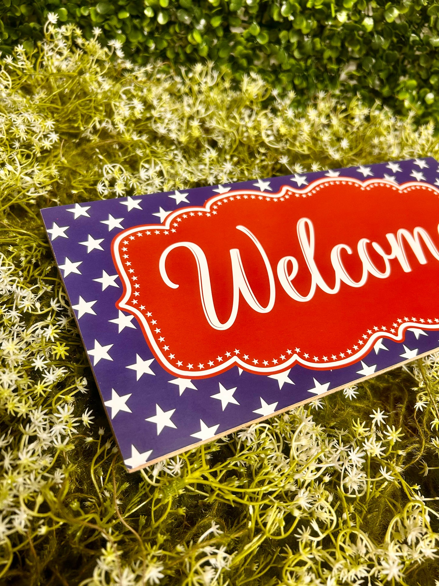 12.5 By 6 Inch Red White And Navy Patriotic Welcome Sign