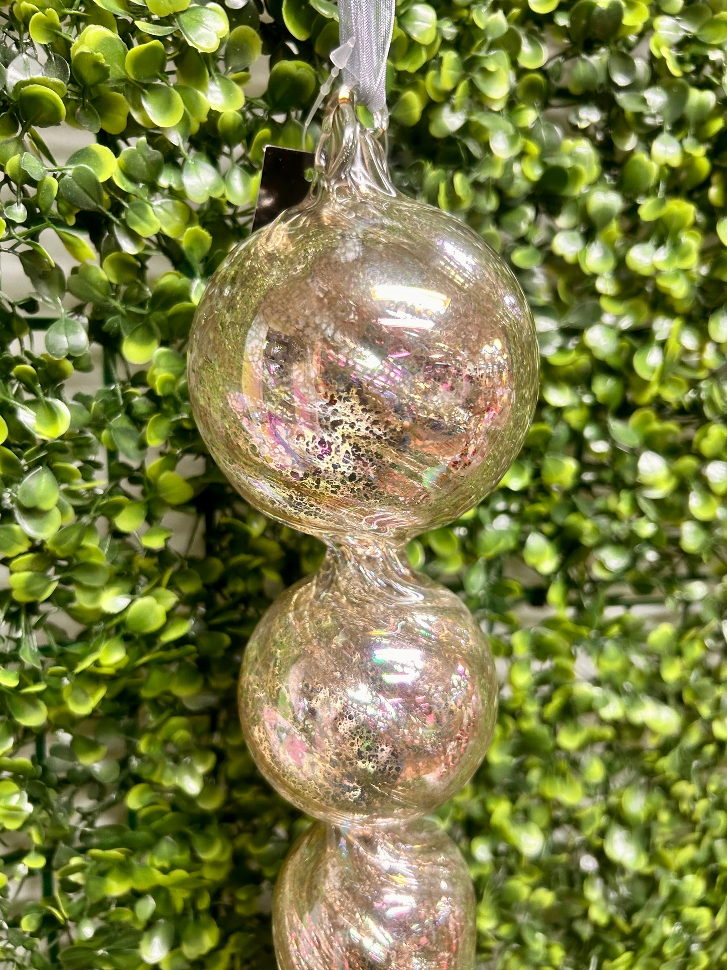 12.5 Inch Silver Iridescent Mercury Double Ball Finial Glass Ornament