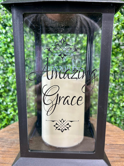 12 Inch Amazing Grace Battery Operated Candle Lantern