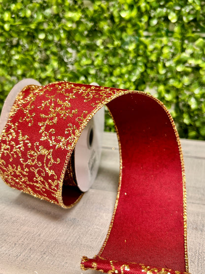 2.5 Inch By 10 Yard Wine And Gold Ribbon