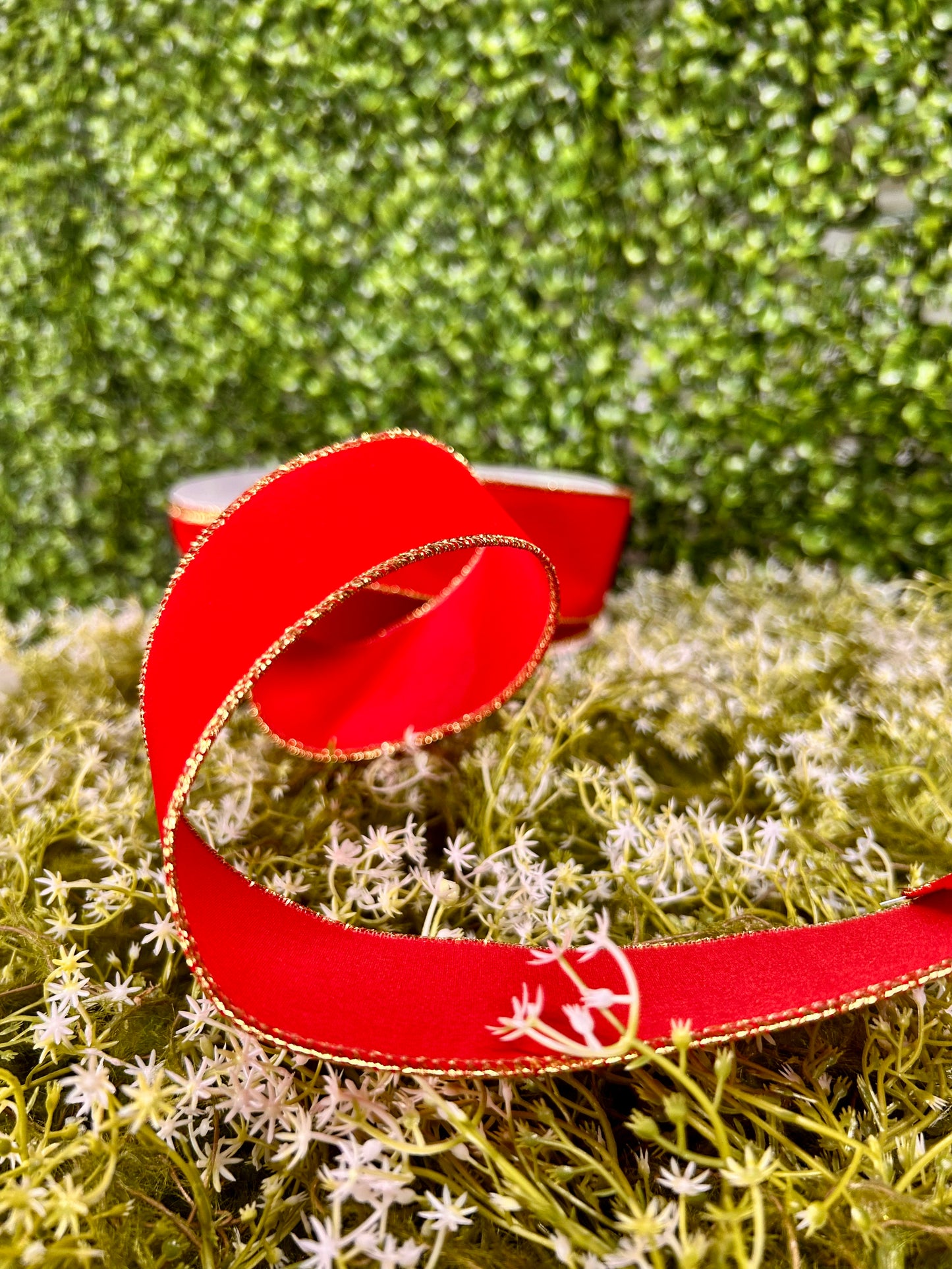 2.5 Inch By 50 Yard Red With Gold Indoor Velvet Ribbon