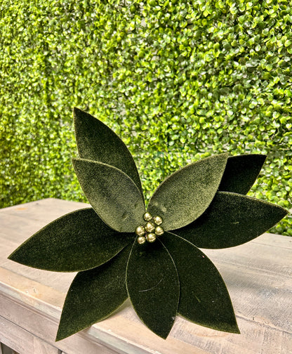 24 Inch Hunter Green Deluxe Velvet Emerald Poinsettia Stem