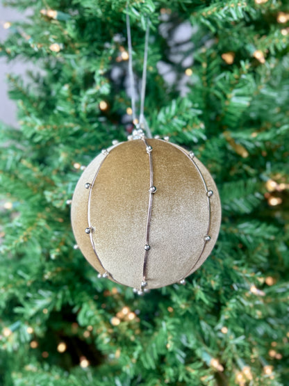 6 Inch Taupe Bead Velvet Ball Ornament
