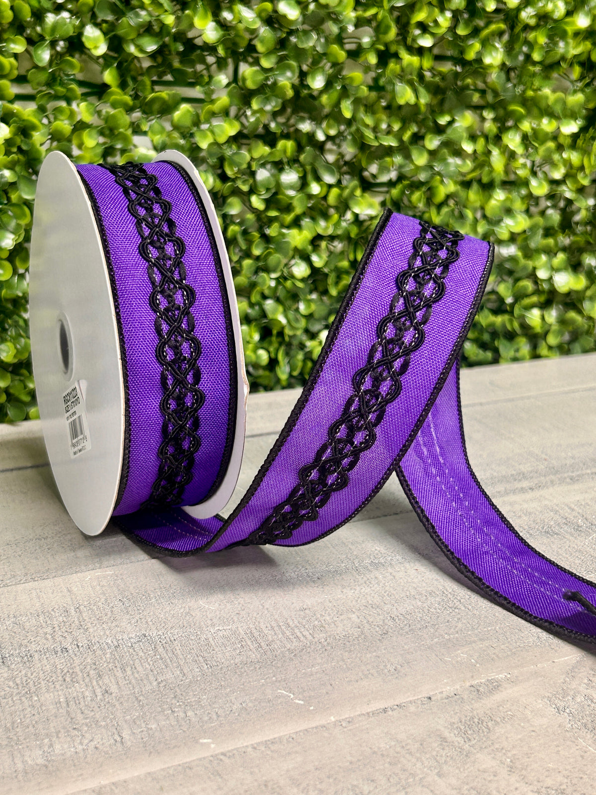 1.5 Inch By 10 Yard Purple And Black Lace On Faux Royal Ribbon