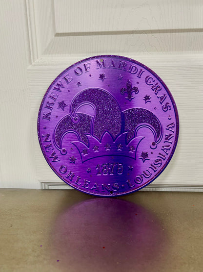 8 Inch Purple Mardi Gras Jester Hat Coin Sign