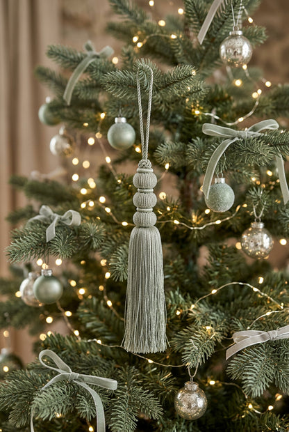 12.5 Inch Sage Bead Ball Tassel Ornament