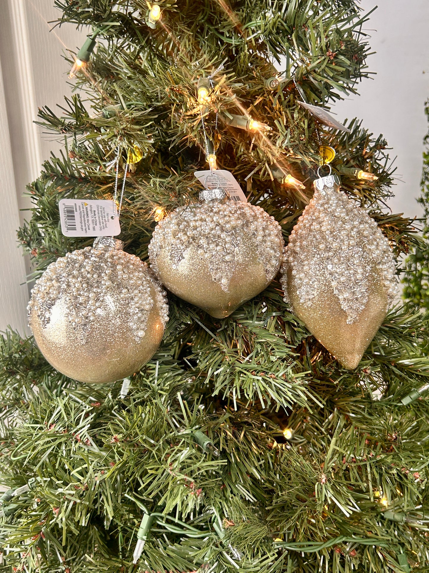 4 Inch Pearl Taupe Frosted Glass Ornament Three Assorted