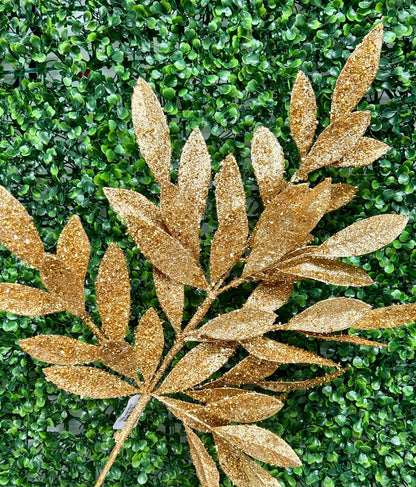 23 Inch Gold Glitter Bay Leaf Spray
