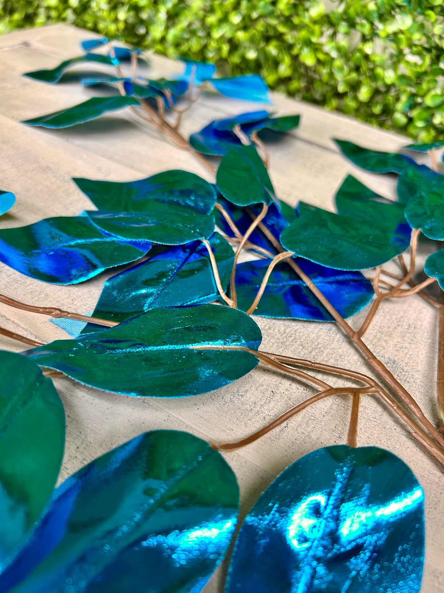 23 Inch Ice Blue Metallic Ficus Spray