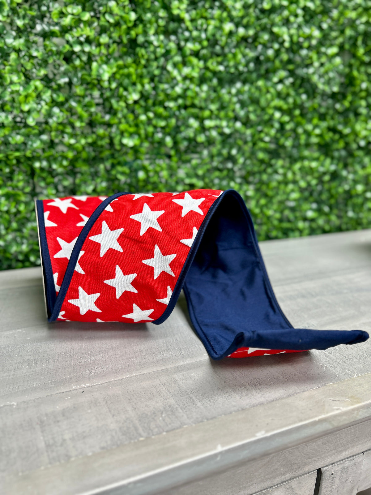 John Mark 4 Inch By 10 Yard Star Printed Fused Royal Ribbon