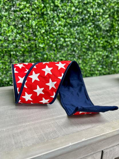 John Mark 4 Inch By 10 Yard Star Printed Fused Royal Ribbon