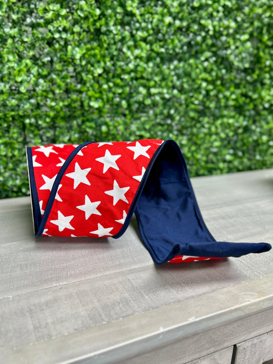 John Mark 4 Inch By 10 Yard Star Printed Fused Royal Ribbon