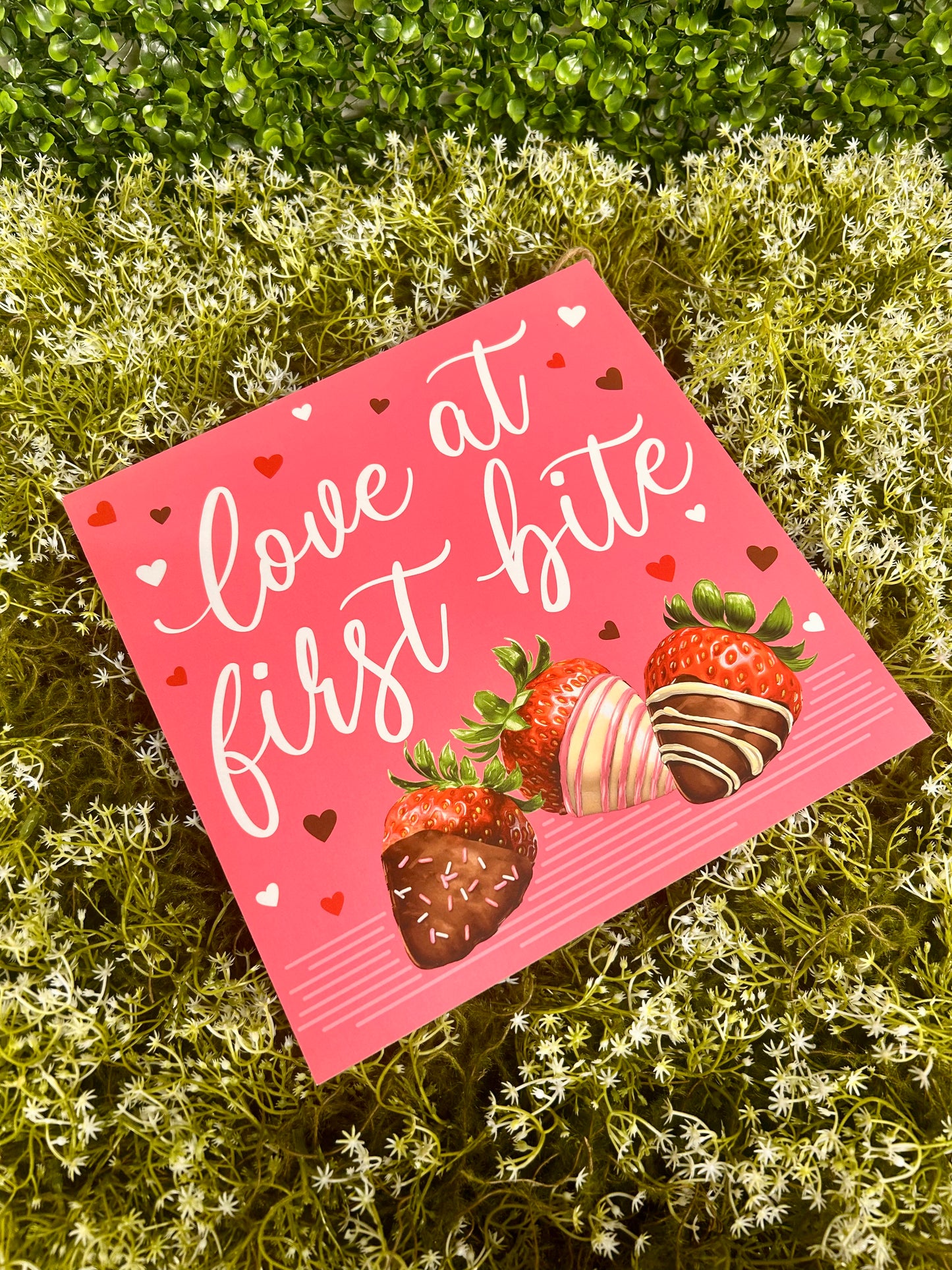 10 Inch Love At First Bite Strawberry Wood Sign