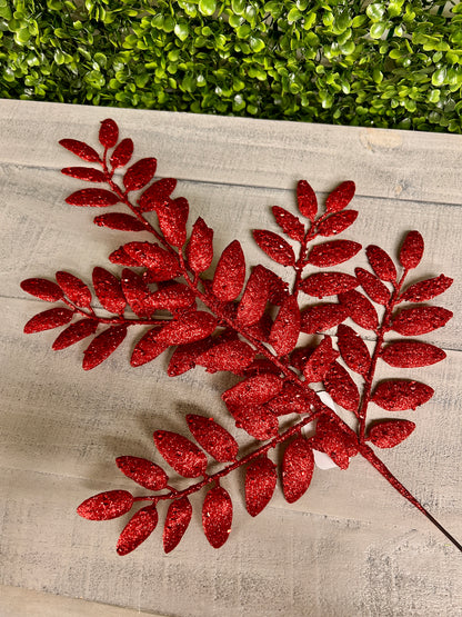 21 Inch Red Glitter Honey Locust Spray