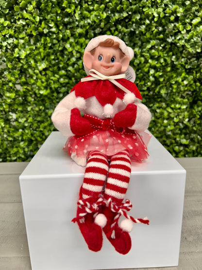 9 Inch Red And White Velvet Bendable Peppermint Elf Ornament Two Styles