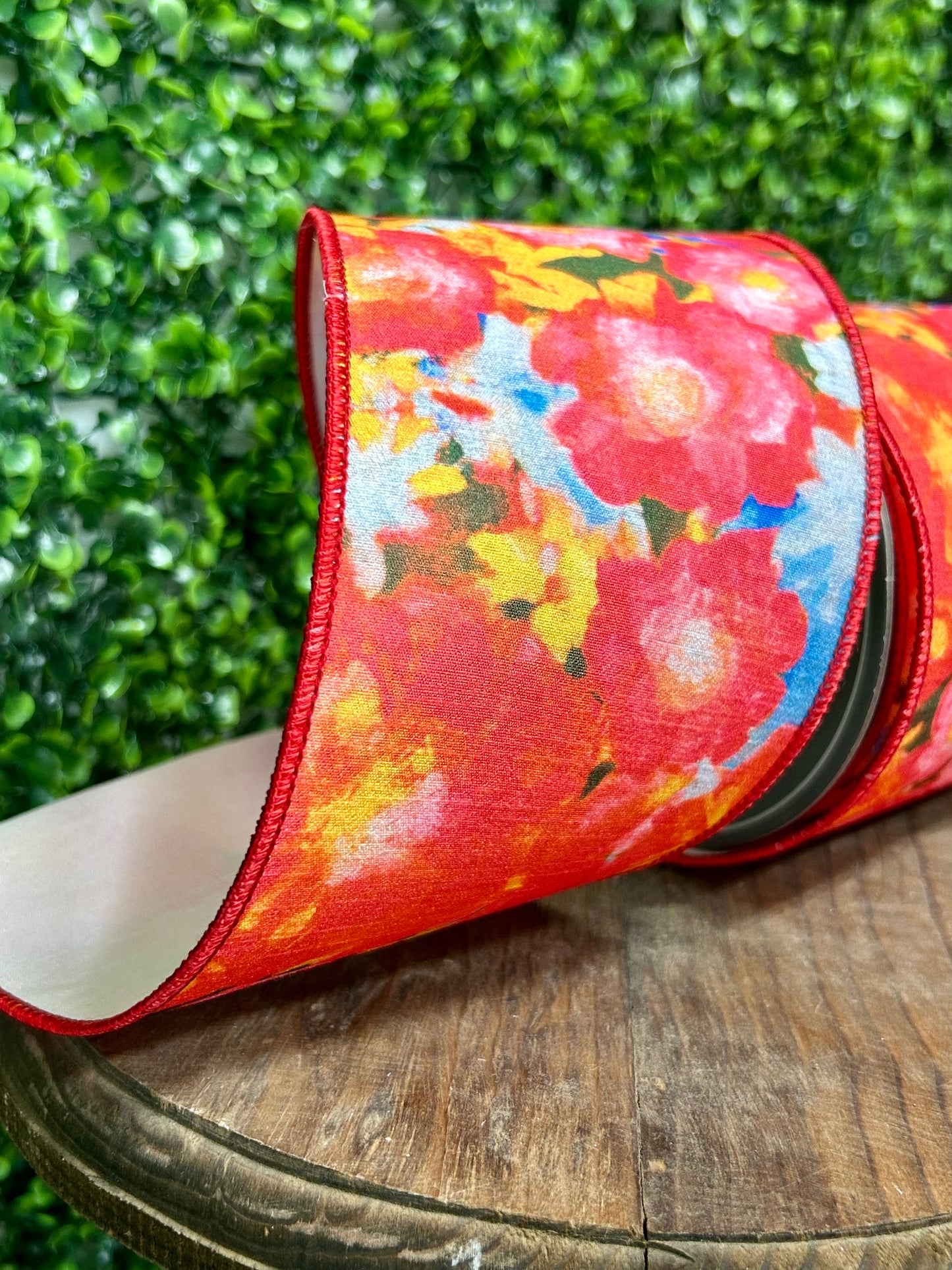 4 Inch By 10 Yard Fuchsia Flowers Colors Deluxe Dupioni Backed Wired Edge Ribbon