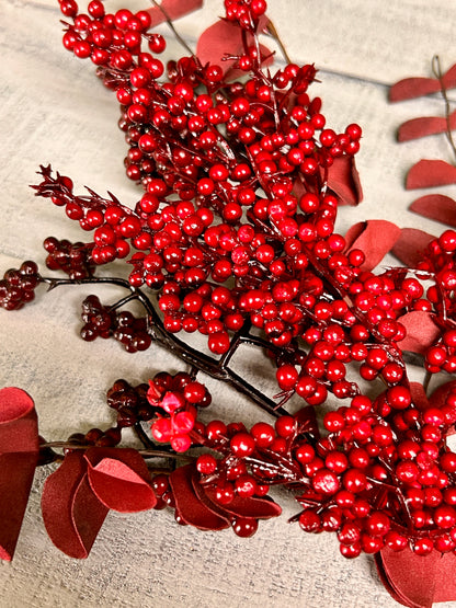18 Inch Burgundy And Red Mixed Berry Boxwood Spray