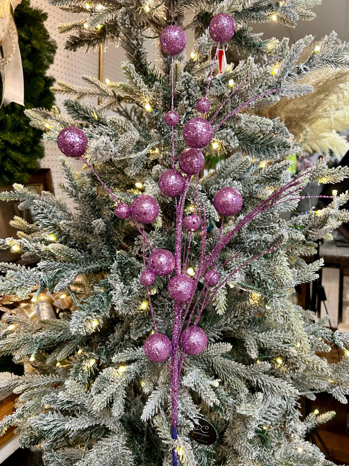 27 Inch Purple Mixed Size Glittered Ball Spray