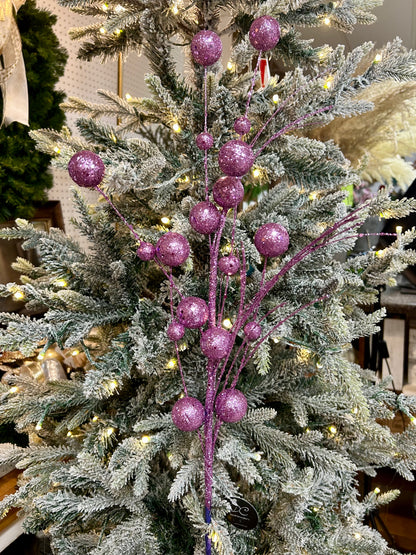 27 Inch Purple Mixed Size Glittered Ball Spray