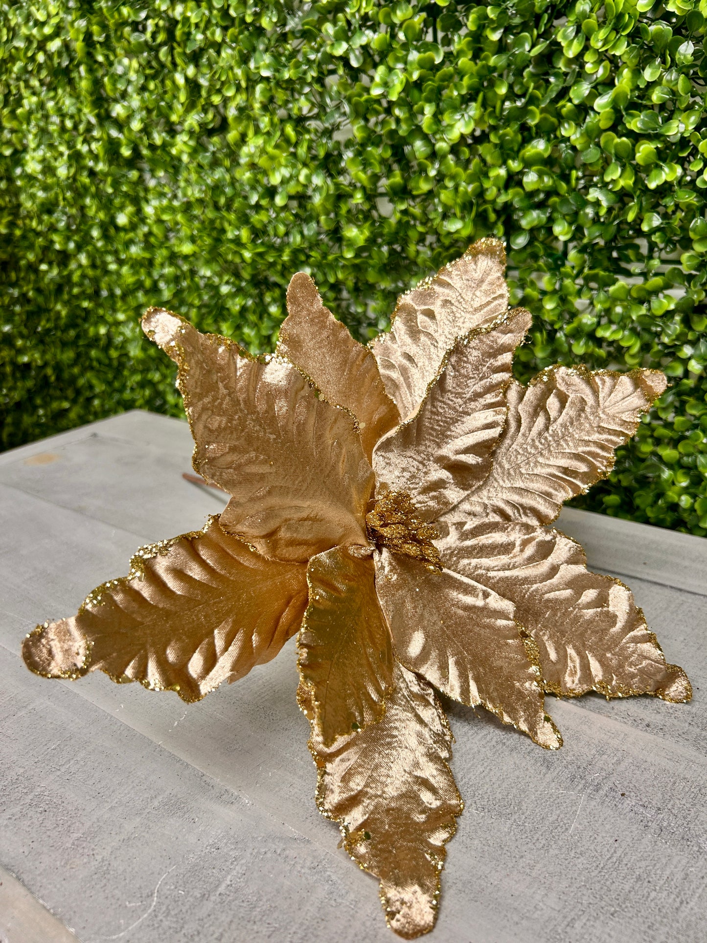 14 Inch Taupe Metallic Velvet Poinsettia Stem