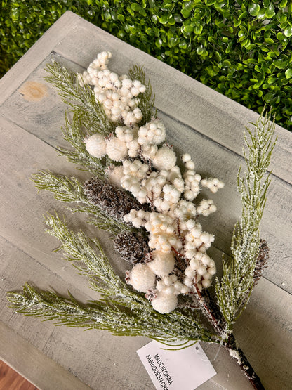 28 Inch White Berry Pinecone With Snow Spray