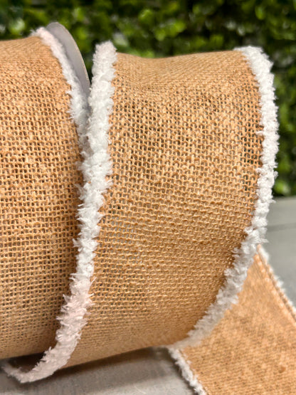 2.5 Inch By 10 Yard Faux Burlap With Snowdrift Ribbon