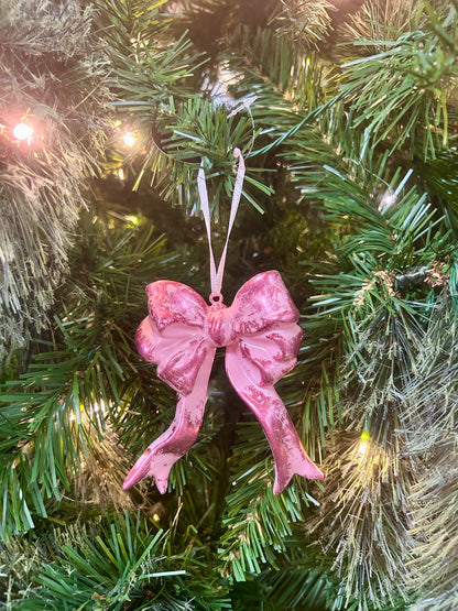 4.25 Inch Pink Plastic Hanging Bow Ornament