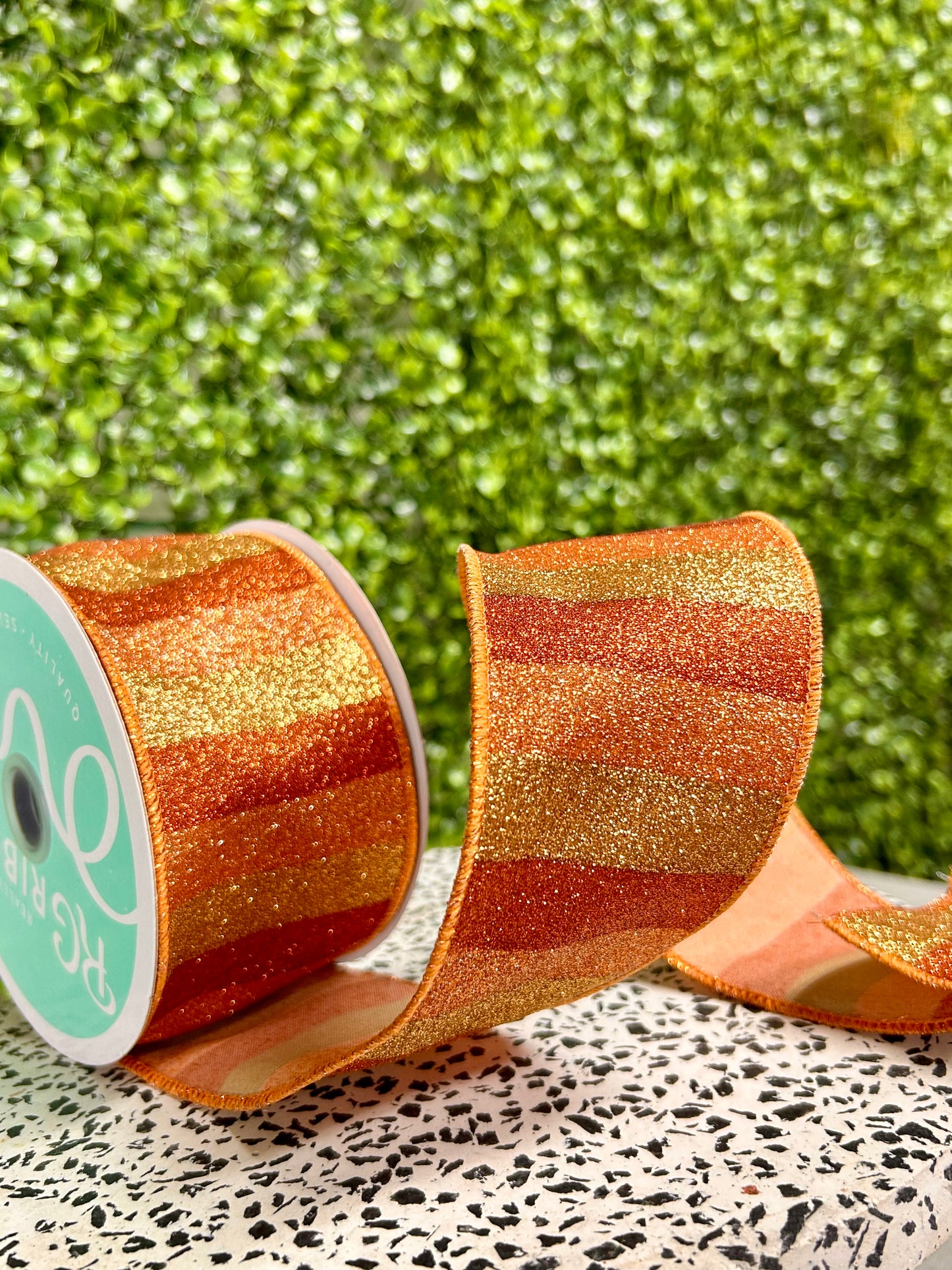 2.5 Inch By 10 Yard Three Tone Copper Horizontal Glitter Stripes Ribbon