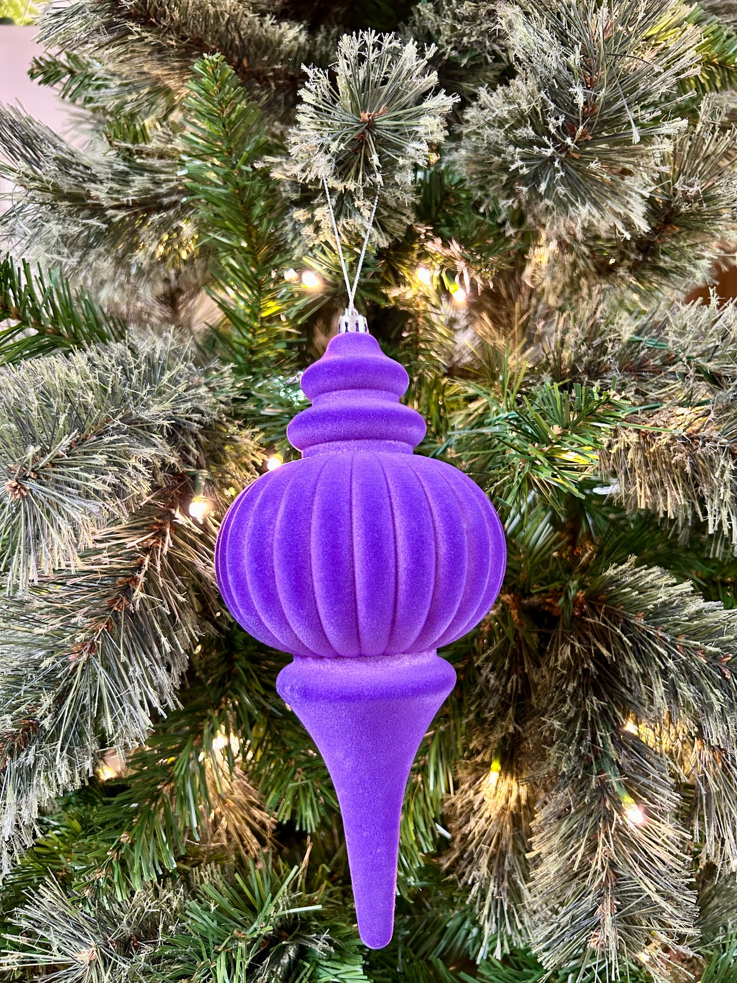10 Inch Purple Plastic Flocked Finial Ornament