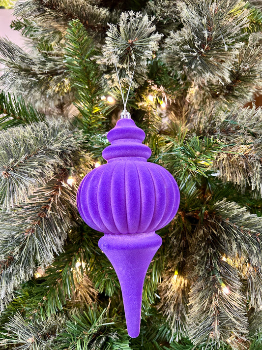 10 Inch Purple Plastic Flocked Finial Ornament