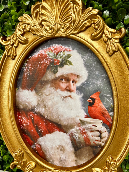 8 By 12 Inch Gilded Frame Santa And Cardinal Art Two Styles