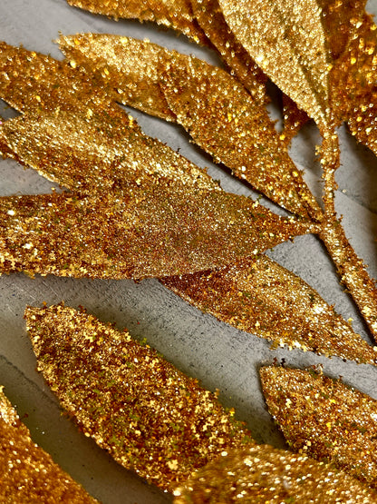 23 Inch Gold Glitter Bay Leaf Spray