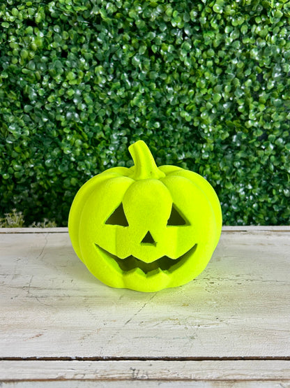 6 Inch Lighted Resin Flocked Halloween Pumpkin Three Styles