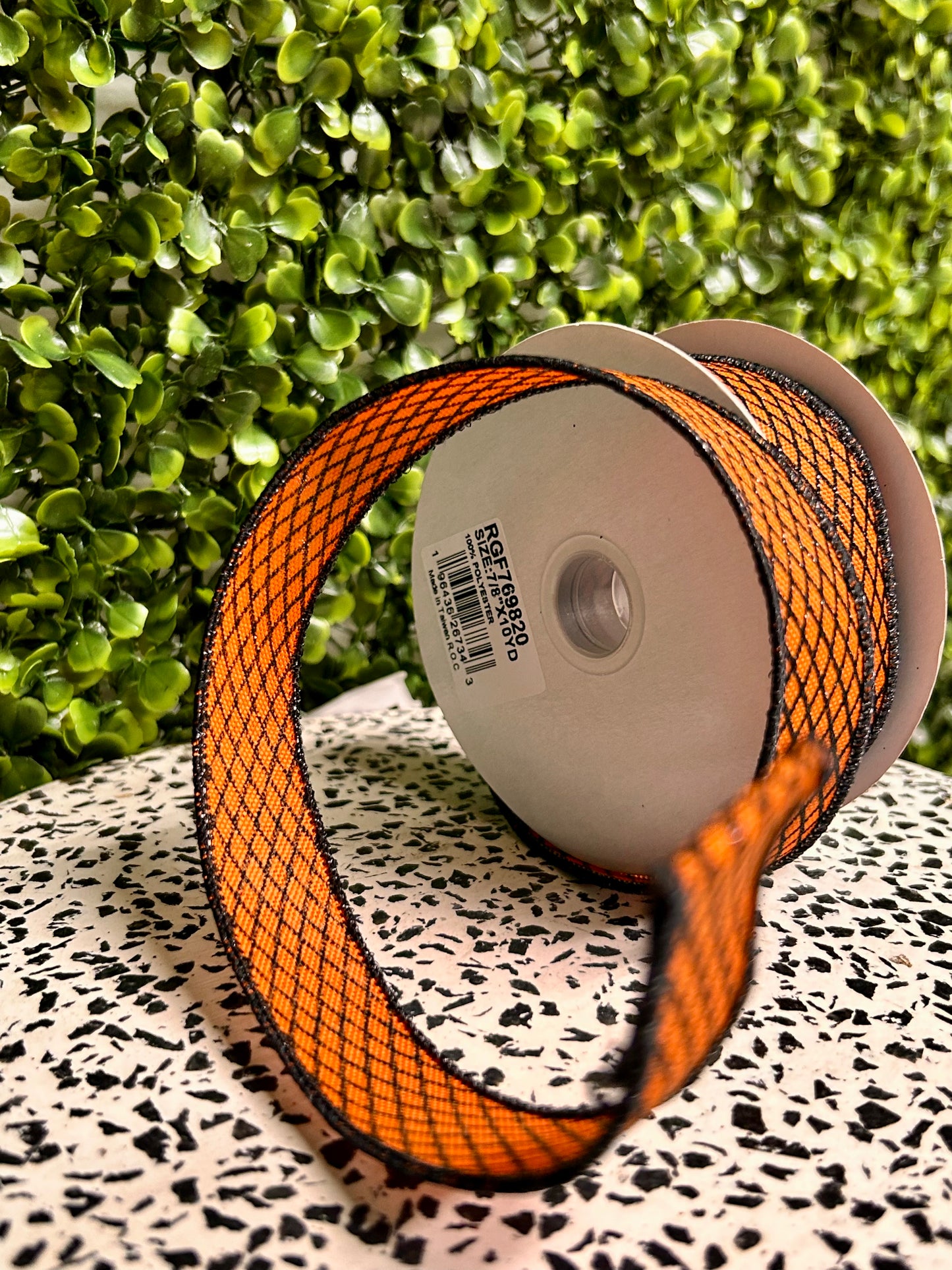 7/8 Inch By 10 Yard Orange And Black Mini Harlequin Ribbon