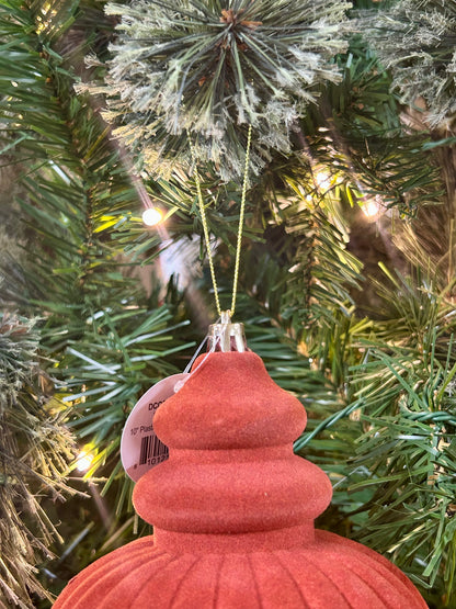 10 Inch Burnt Umber Plastic Flocked Finial Ornament