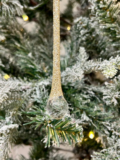 9.5 Inch Glass Champagne Glitter Drop Ornament
