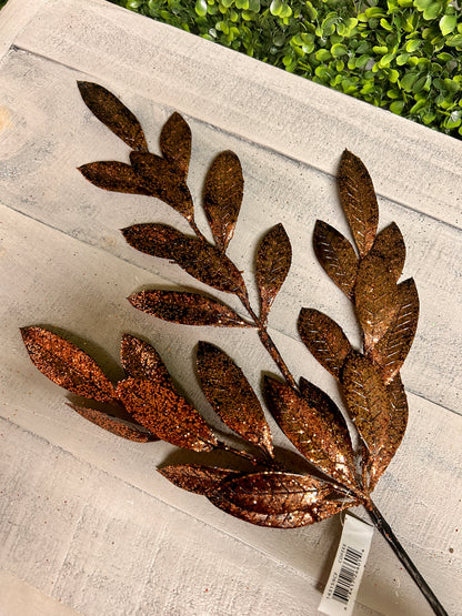 26 Inch Coffee Metallic Bay Leaf Spray
