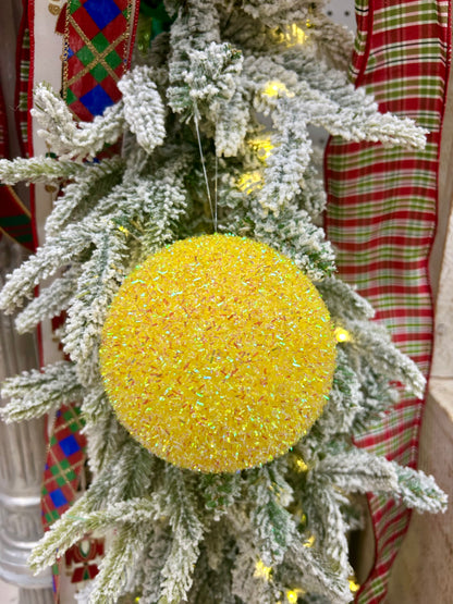 5 Inch Yellow Foil Glitter Ball Ornament