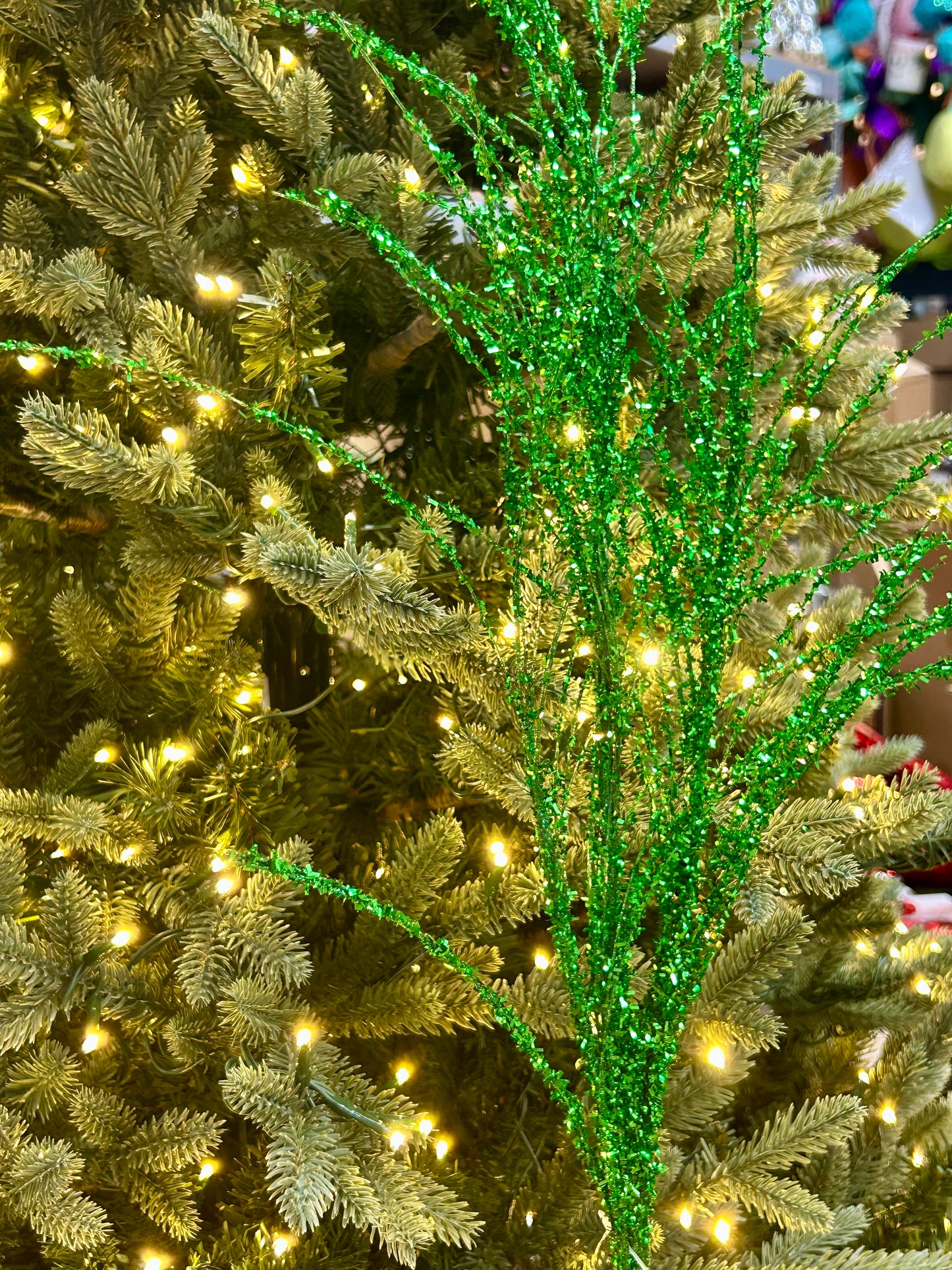 32 Inch Green Glitter Pine Spray