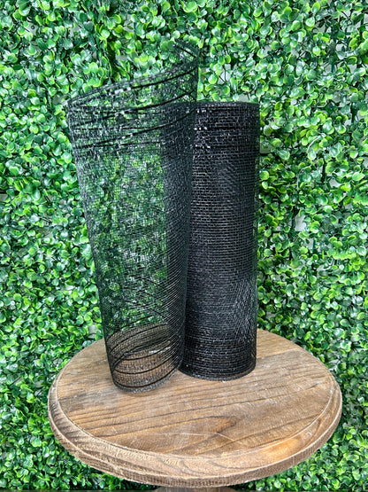 10.25 Inch By 10 Yard Black Tinsel And Foil Wide Border Mesh