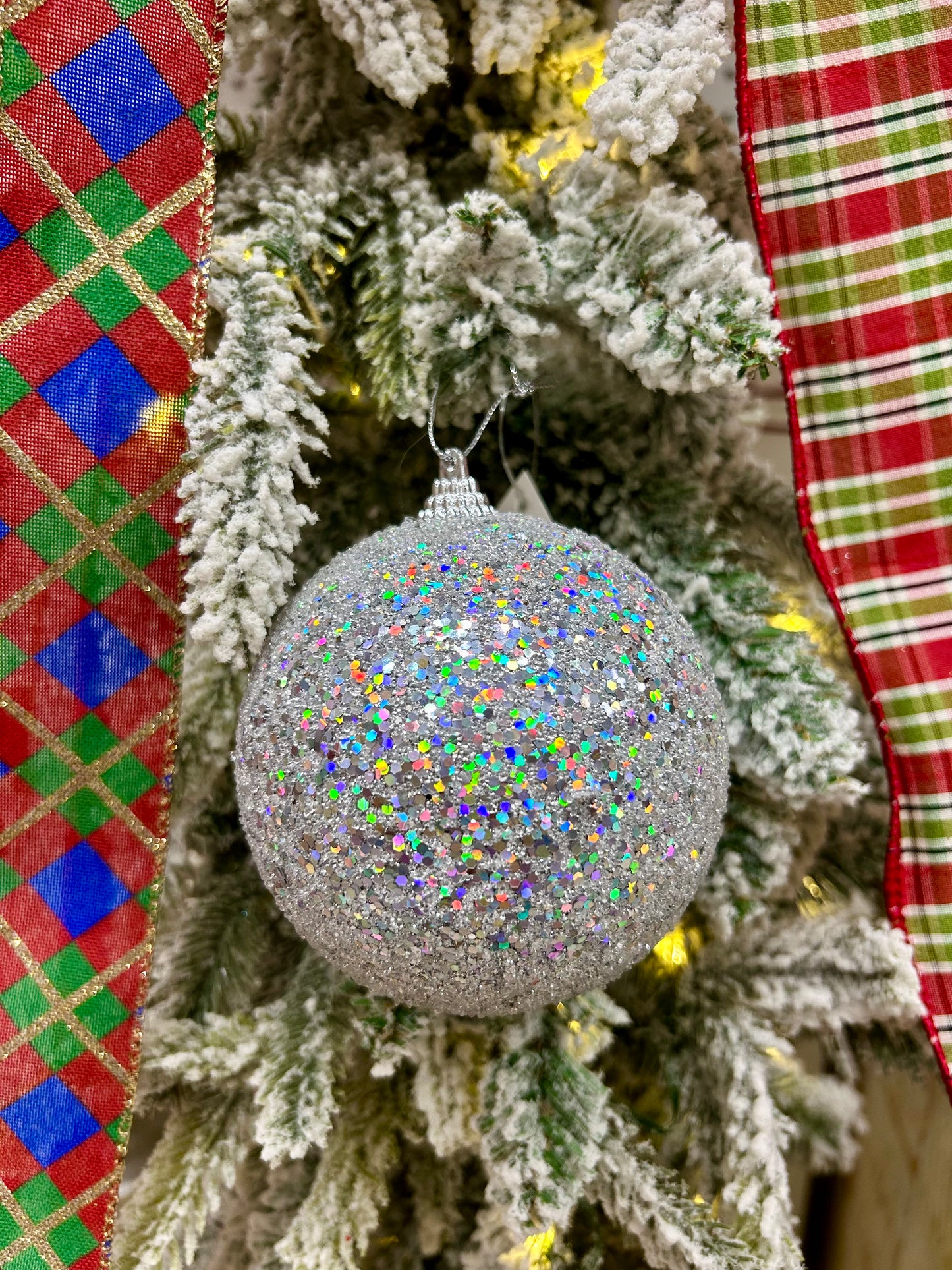 4 Inch Silver Sequin Ball Ornament