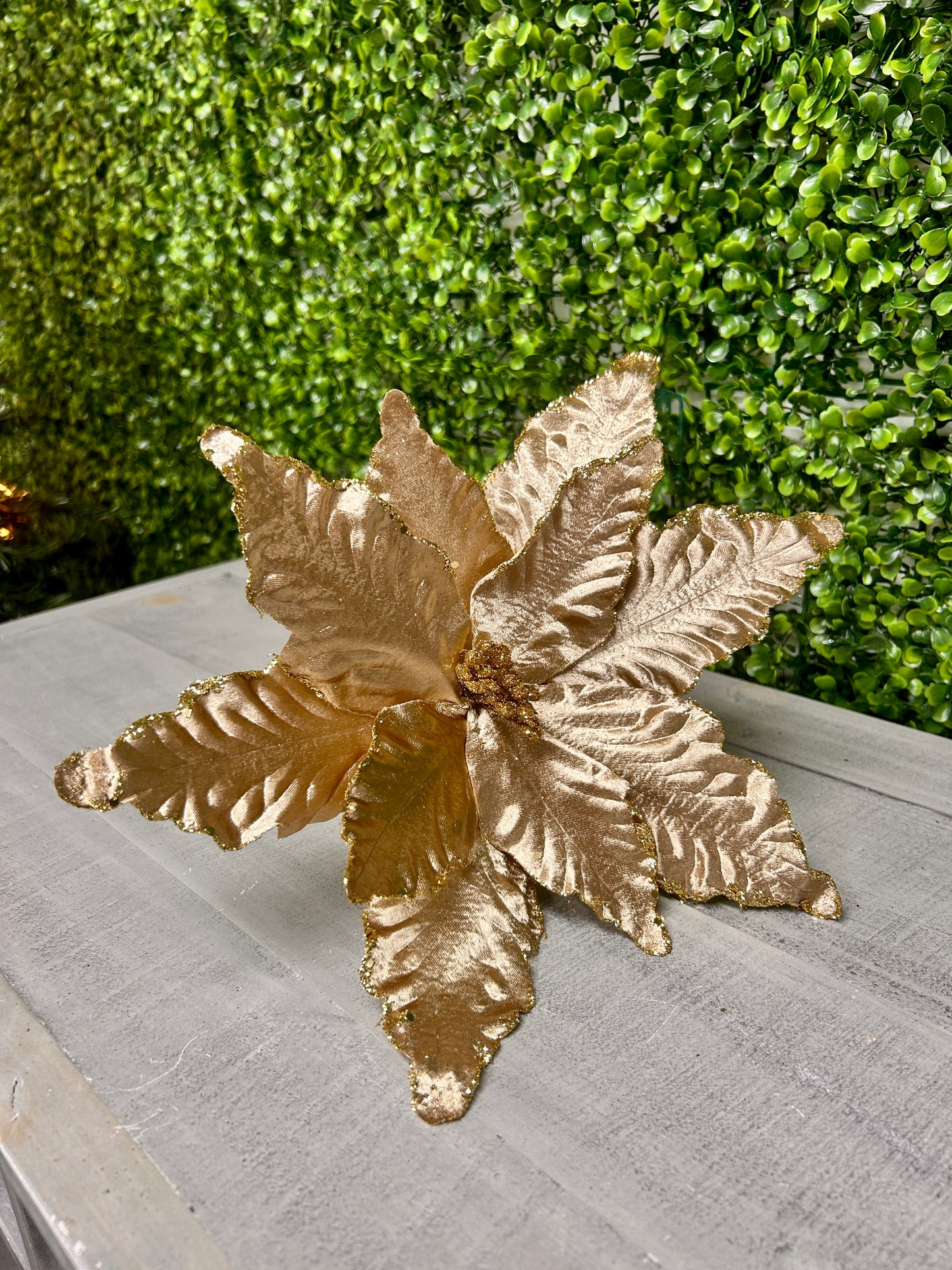 14 Inch Taupe Metallic Velvet Poinsettia Stem