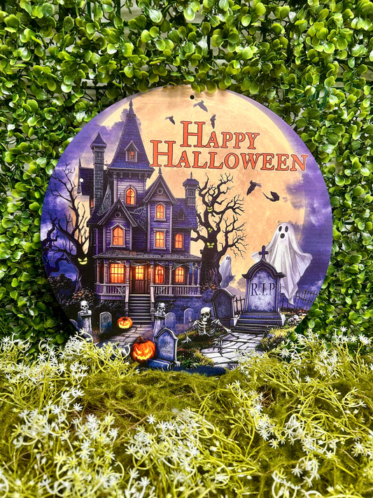 12 Inch Happy Halloween House Metal Sign