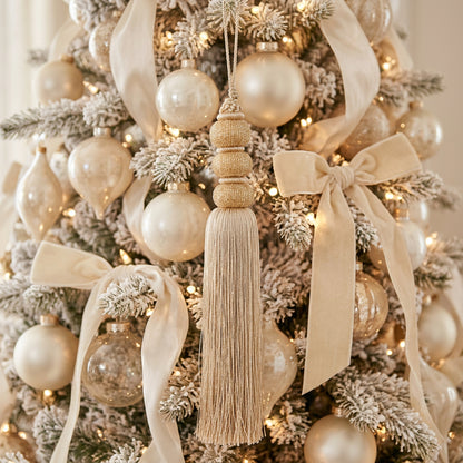 12.5 Inch Cream Bead Ball Tassel Ornament
